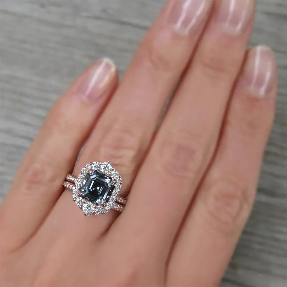 Edith - Dark Grey Emerald Moissanite 2ct