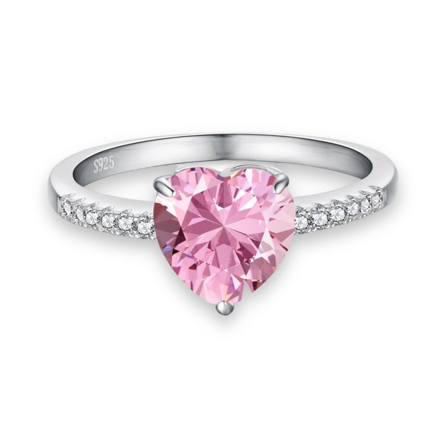 Rings For Women 925 Sterling Fine Jewelry Pink Heart Cubic