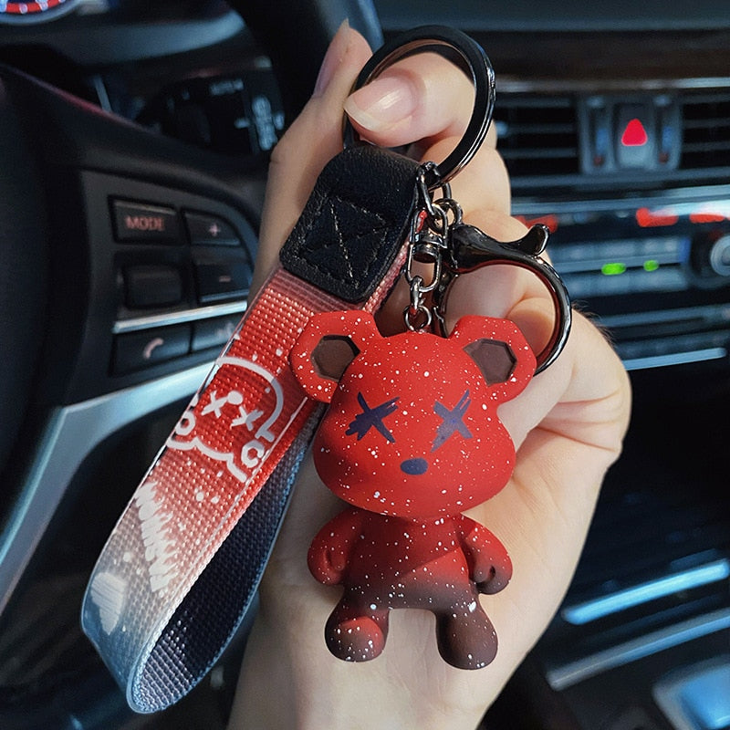 Cute Resin Keychain Charm Tie The Bear Pendant For Women Bag Car KeyRing Mobile Phone Fine Jewelry Accessories Kids Girl Gift