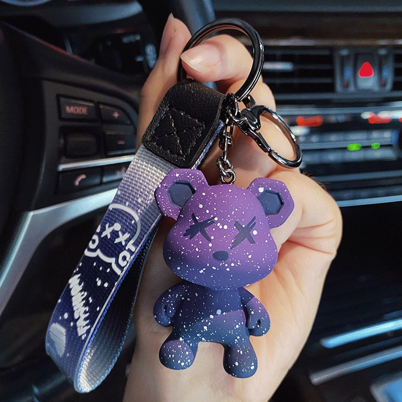 Cute Resin Keychain Charm Tie The Bear Pendant For Women Bag Car KeyRing Mobile Phone Fine Jewelry Accessories Kids Girl Gift