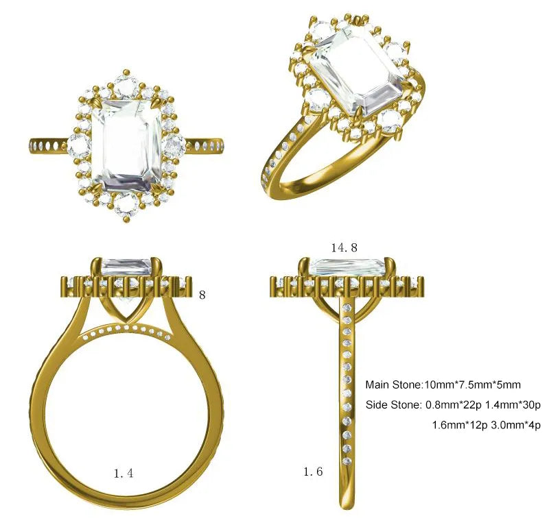 Gold Beatrice - Radiant Cut Moissanite 4 Ct