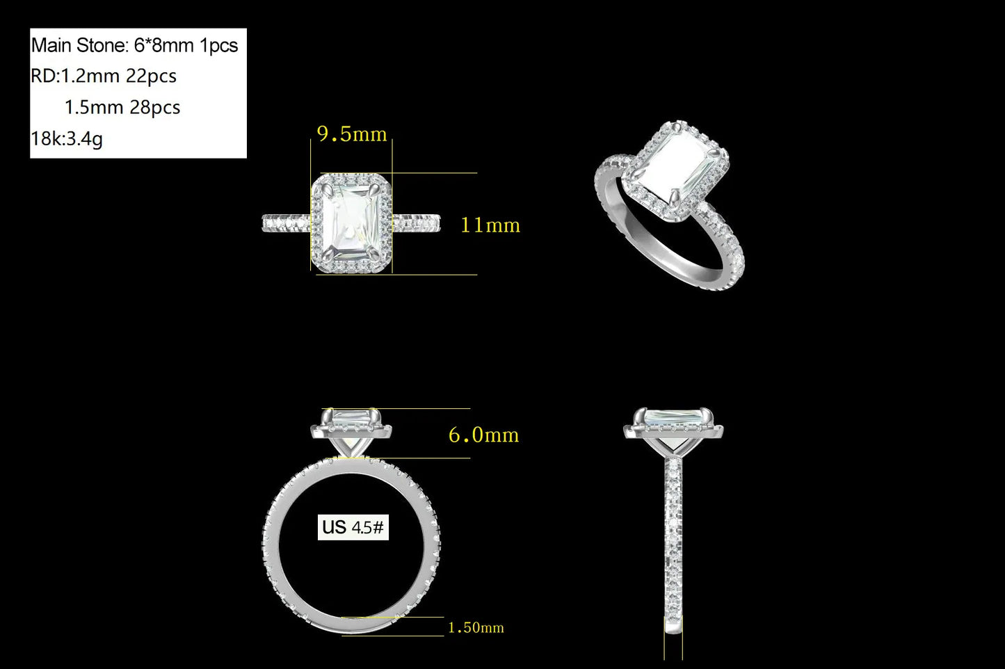 Elise -  Modern Radiant Cut Moissanite 2ct