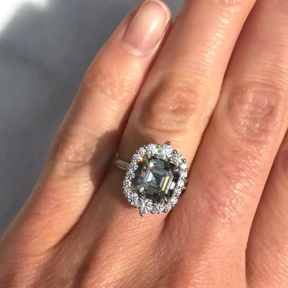 Edith - Dark Grey Emerald Moissanite 2ct