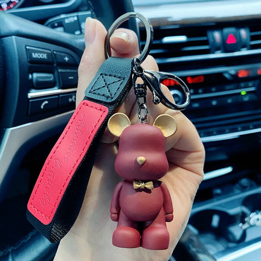 Cute Resin Keychain Charm Tie The Bear Pendant For Women Bag Car KeyRing Mobile Phone Fine Jewelry Accessories Kids Girl Gift