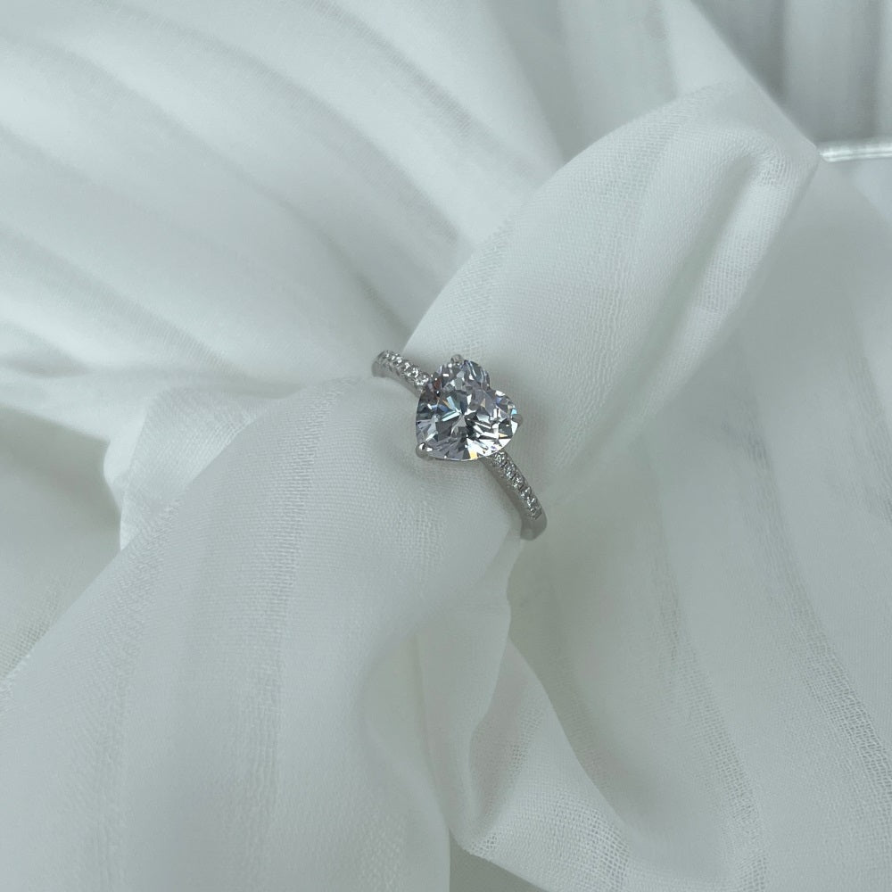 Silver Heart Ring -  925 Sterling Silver Cubic Zirconia