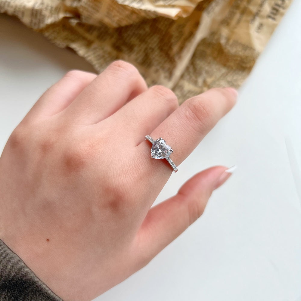 Silver Heart Ring -  925 Sterling Silver Cubic Zirconia
