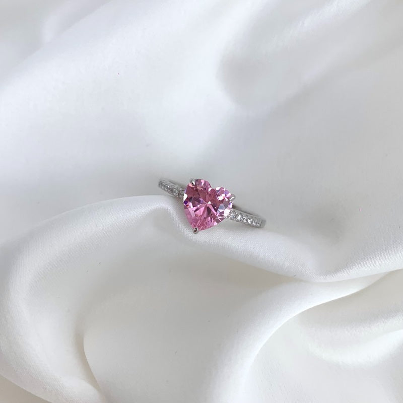 Pink Heart Ring-  925 Sterling Silver Cubic Zirconia